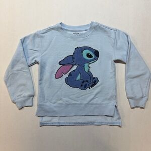 Disney Collection Lilo & Stitch Girls' Medium Light Blue Crew Neck Sweatshirt‎